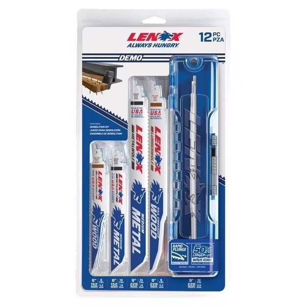Lenox Assorted in. Bi-Metal Reciprocating Saw Blade Set Multi TPI 12 pk, Irwin, Mfr#: 1214412RKD
